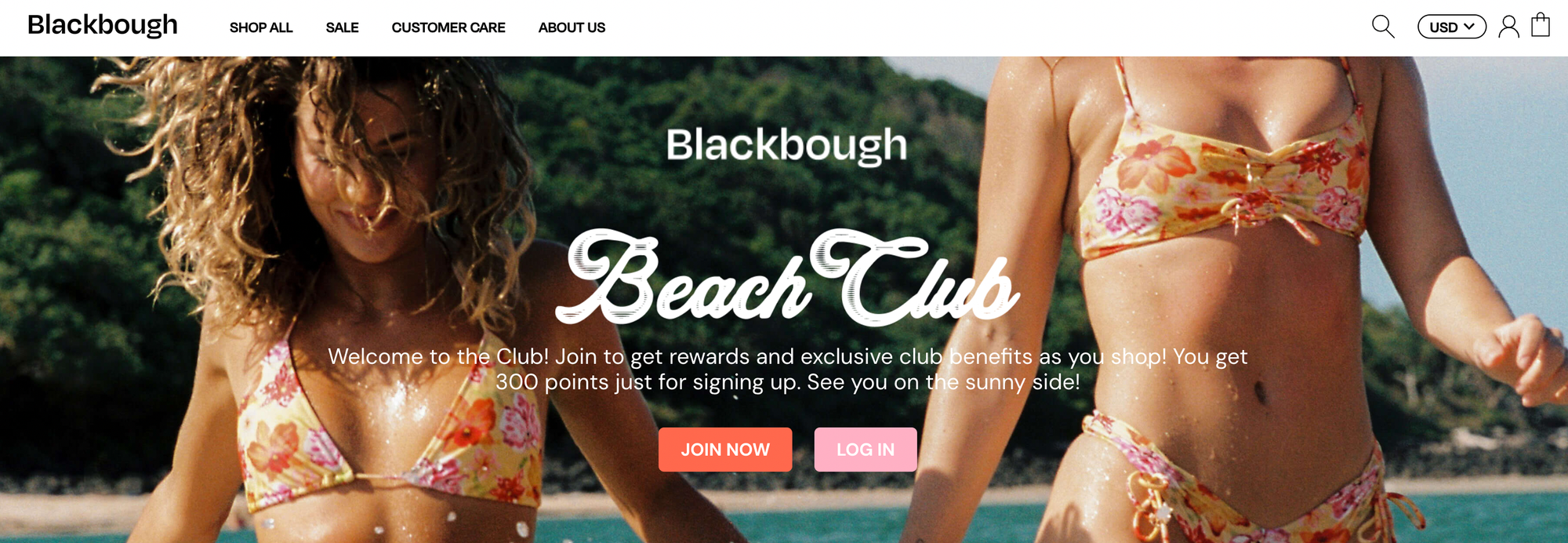 screenshot of blackbough swim brand loyalty program beach club