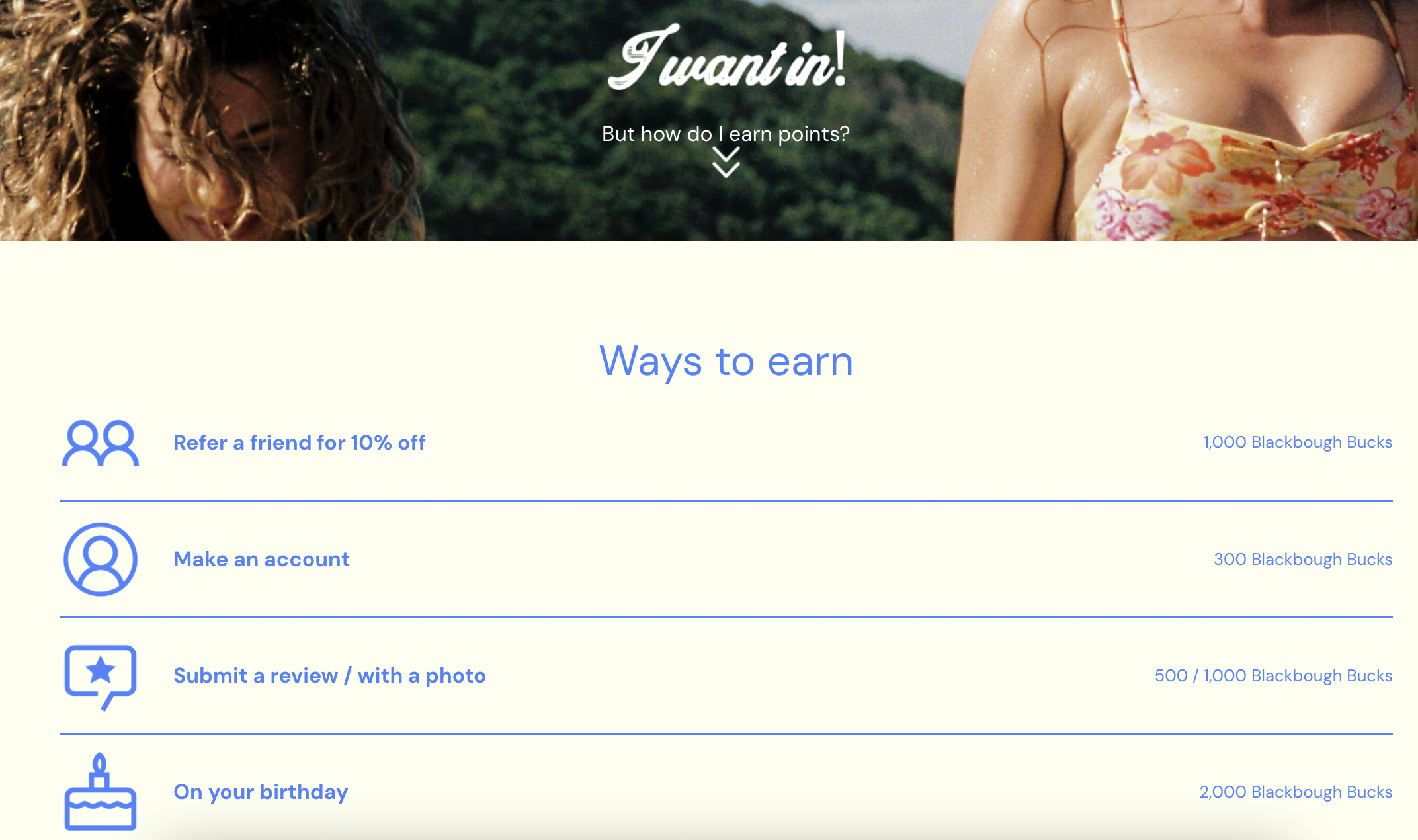screenshot of blackbough swim rewards program page on ways to earn points