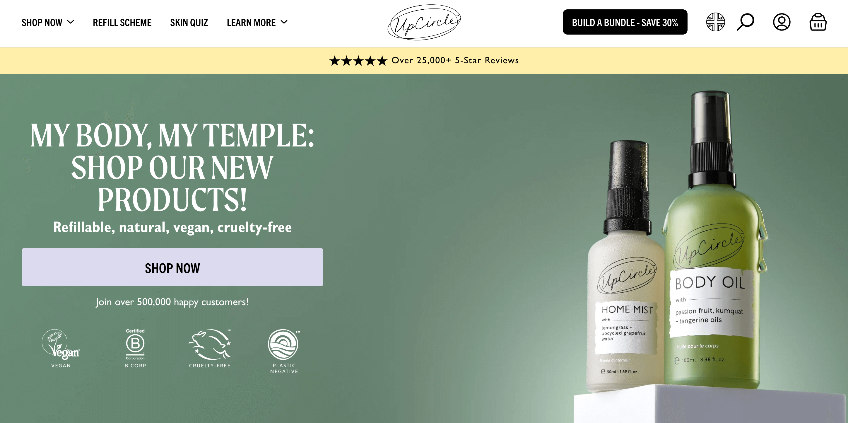 A screenshot from UpCircle’s website showing its new body care products. 