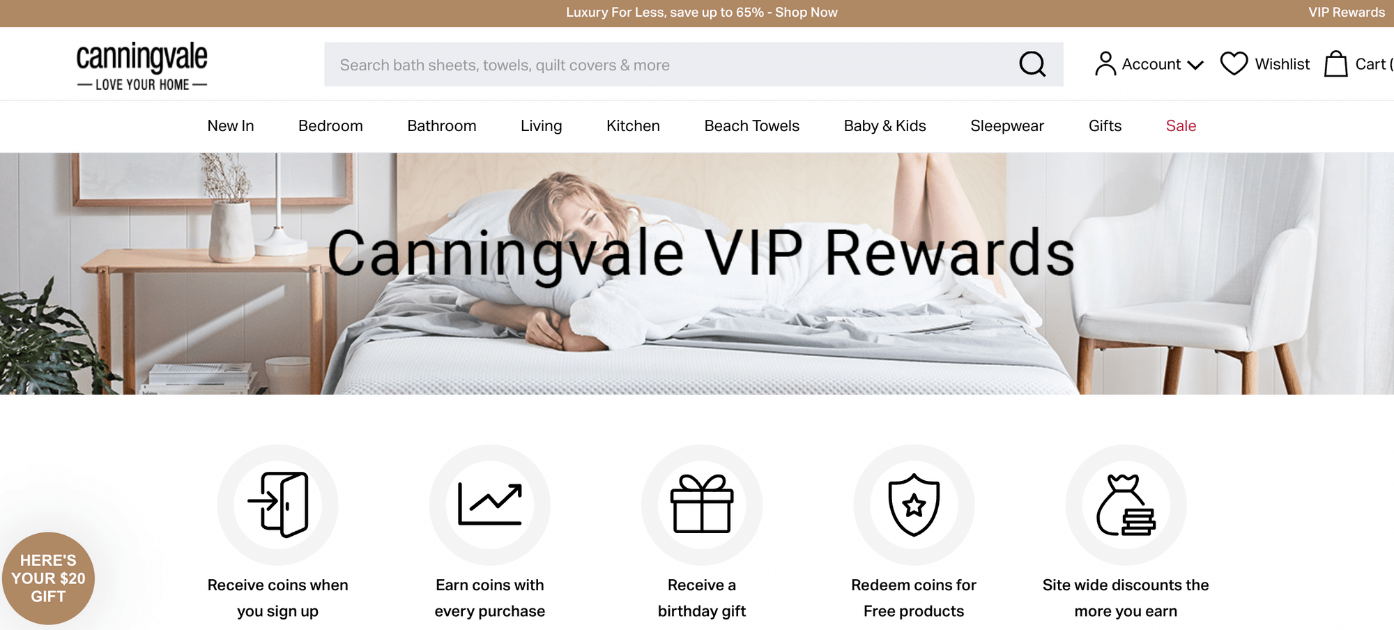 How Gamification Can Improve Your VIP Loyalty Program – A screenshot from Canningvale homeware VIP rewards program explainer page with text reading, “Canningvale VIP Rewards.” 