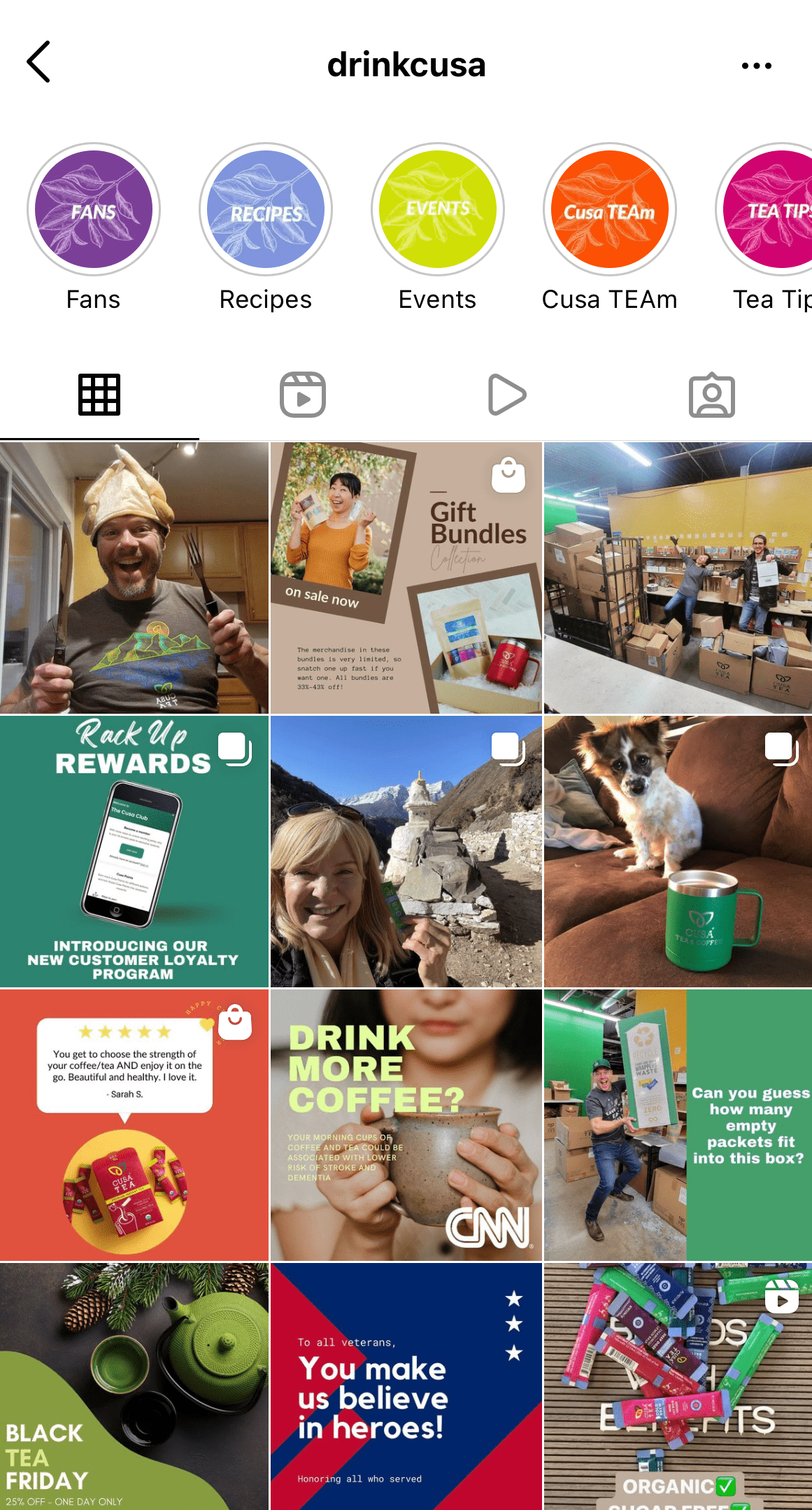 screenshot of cusa coffee instagram account