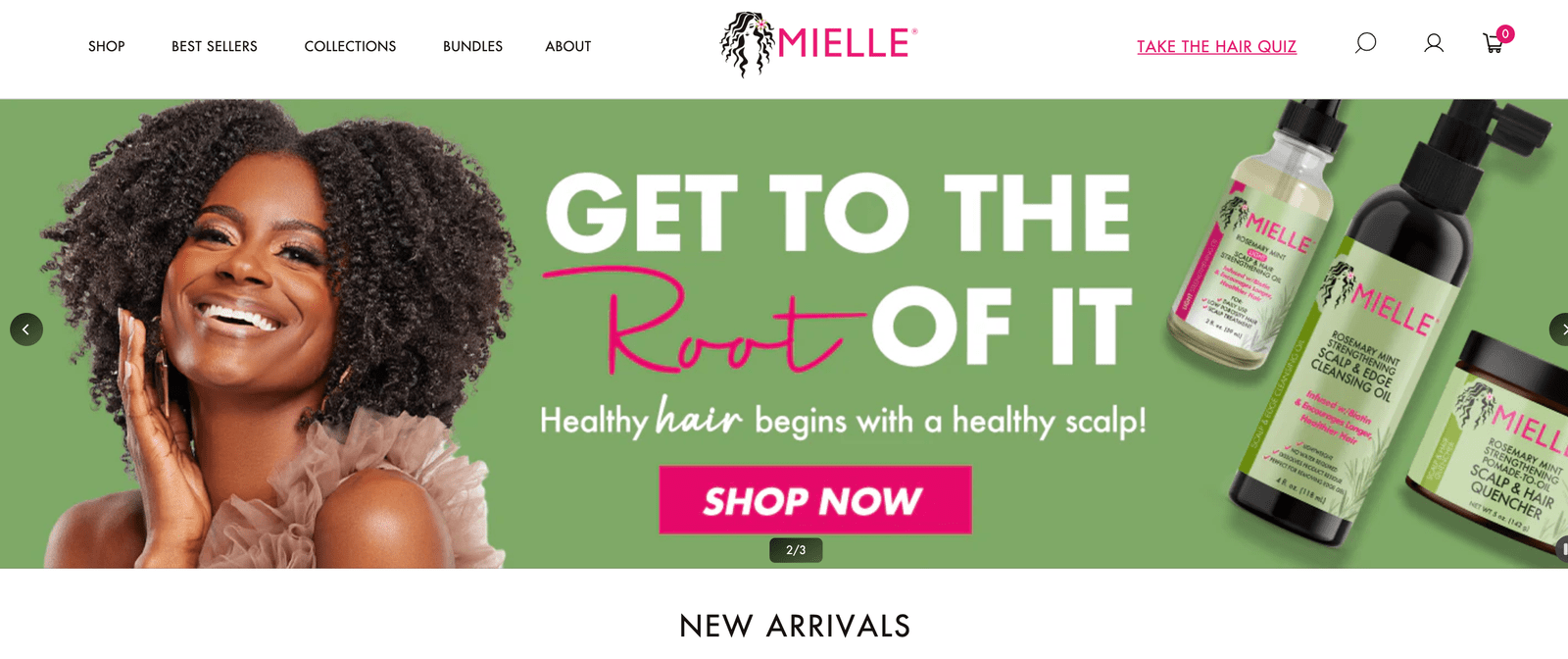 screenshot of ecommerce brand mielle organics