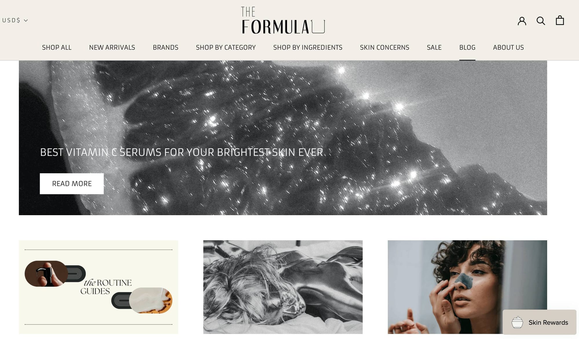 screenshot of skincare brand the formula's blog