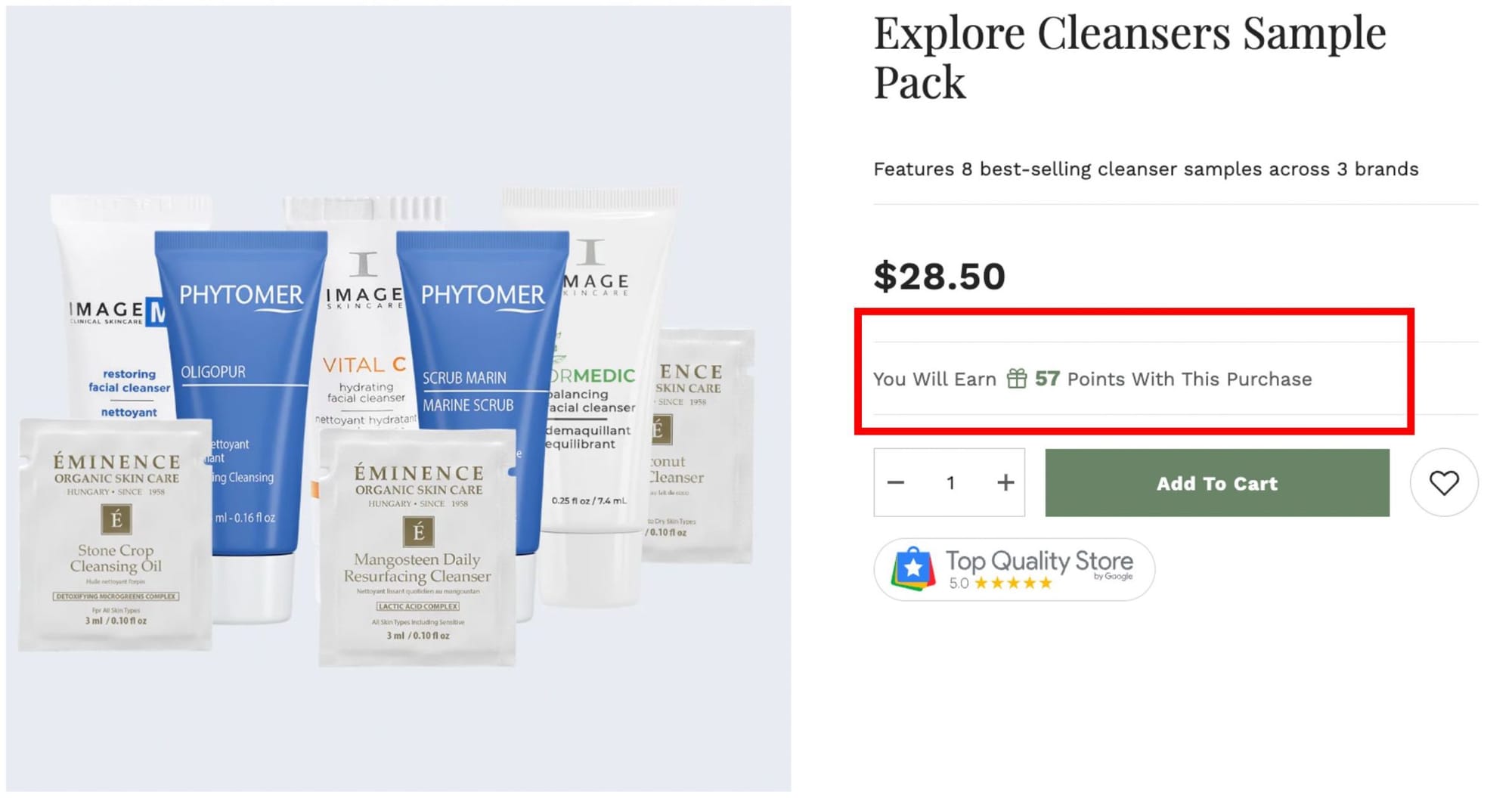 screenshot of embedded loyalty and rewards content on a ecommerce skincare brand