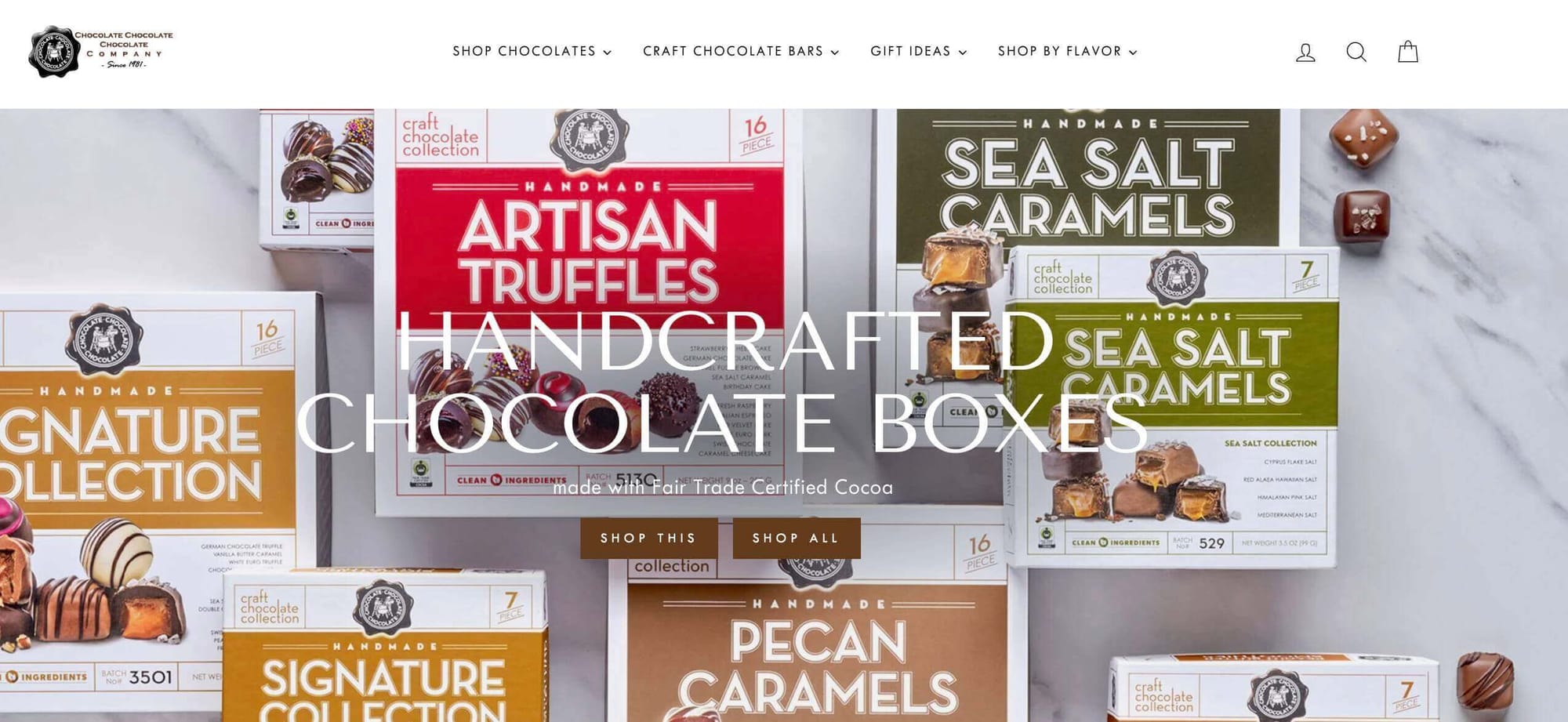 screenshot of ecommerce brand chocolate chocolate homepage