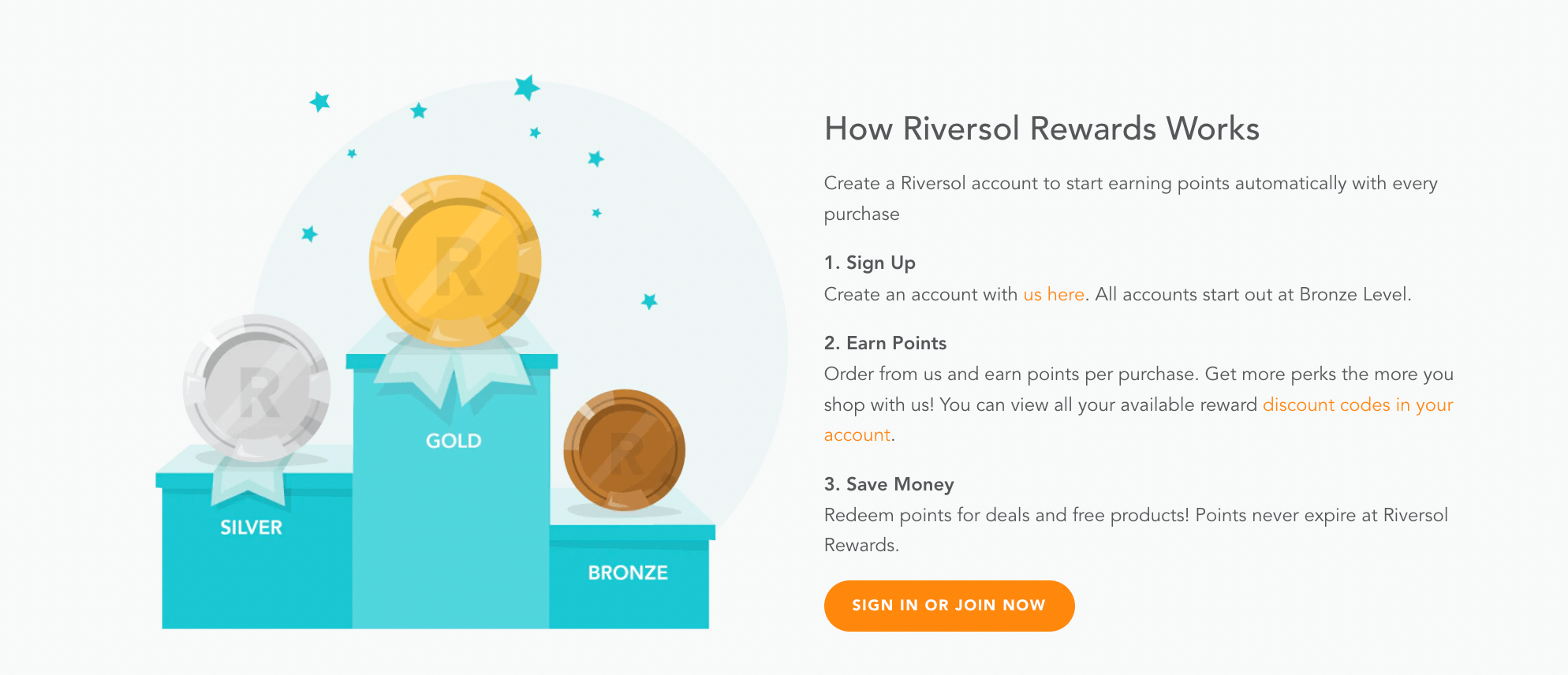 screenshot of riversol rewards landing page