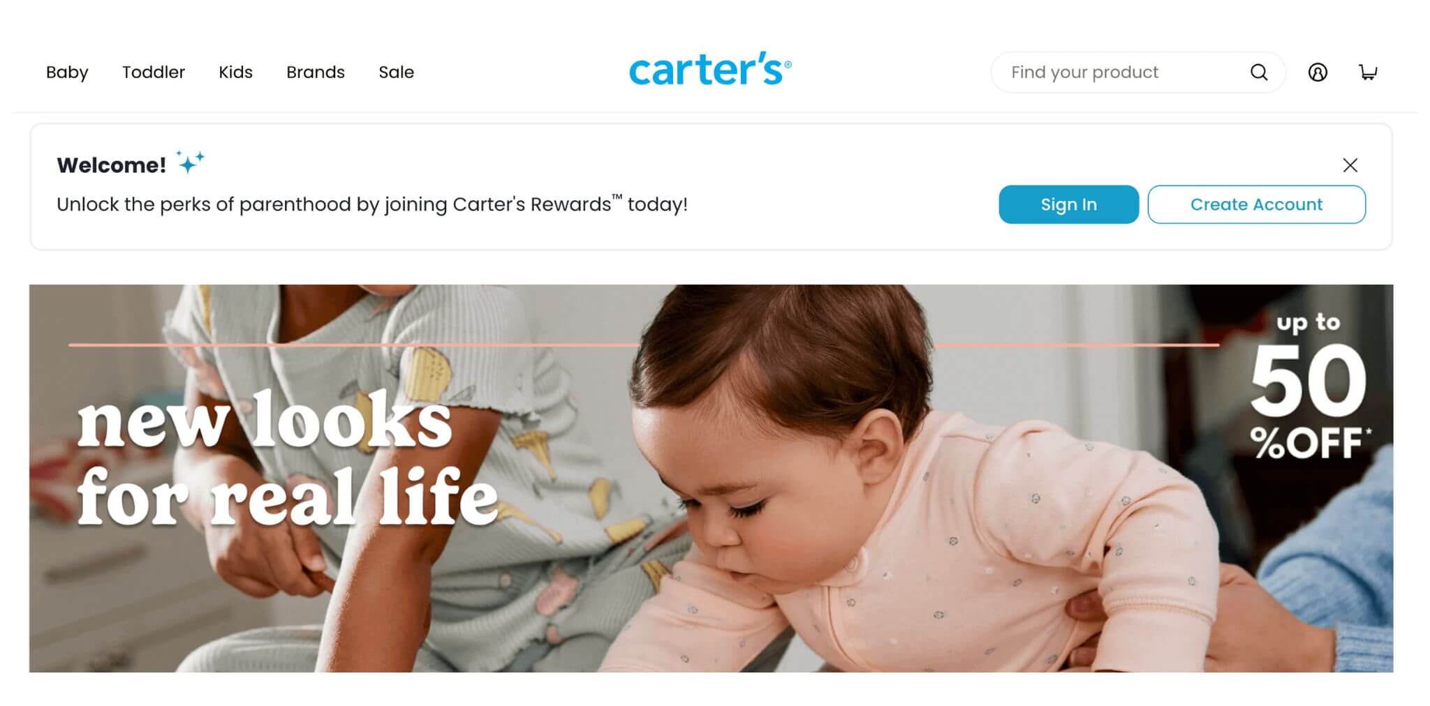 screenshot of carters rewards 