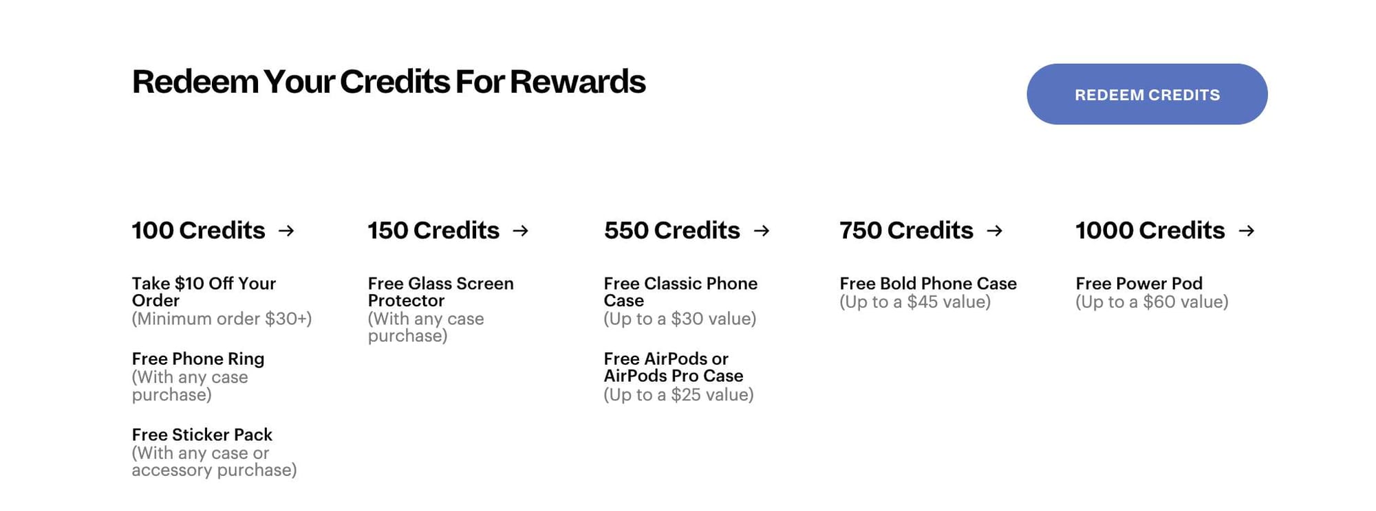 screenshot of casely rewards program