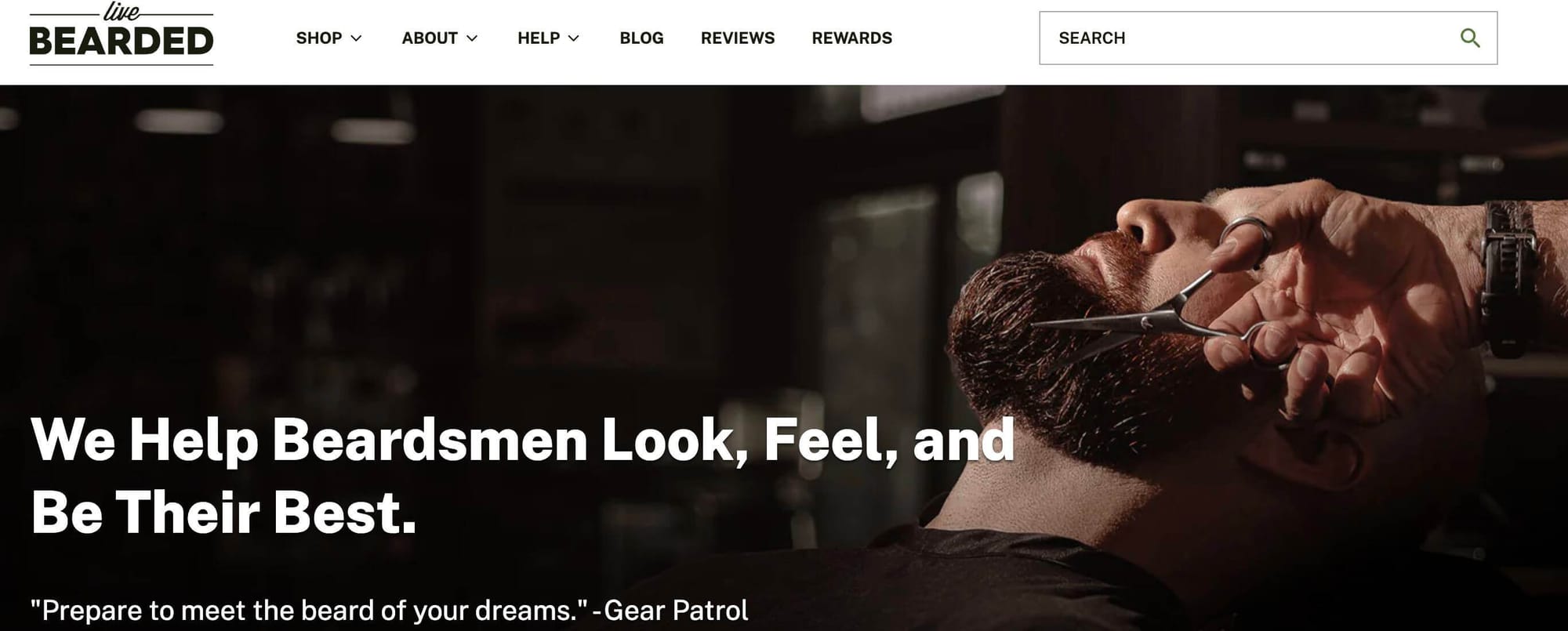 screenshot of ecommerce brand live bearded 