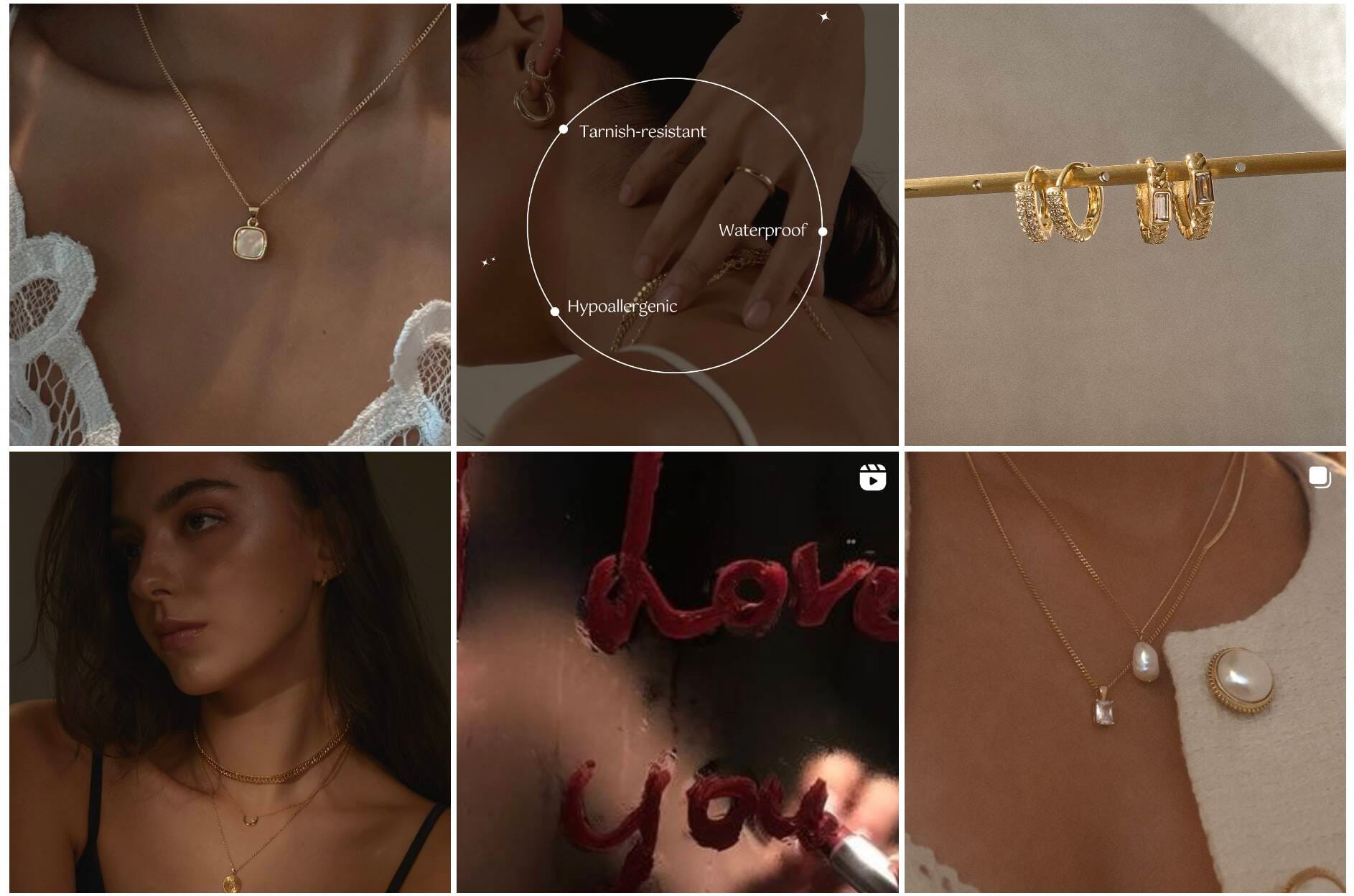 Valentine’s Day Gift Guide–A screenshot from Midori Jewelry Co.’s instagram showing a woman wearing several dainty gold jewelry pieces. 