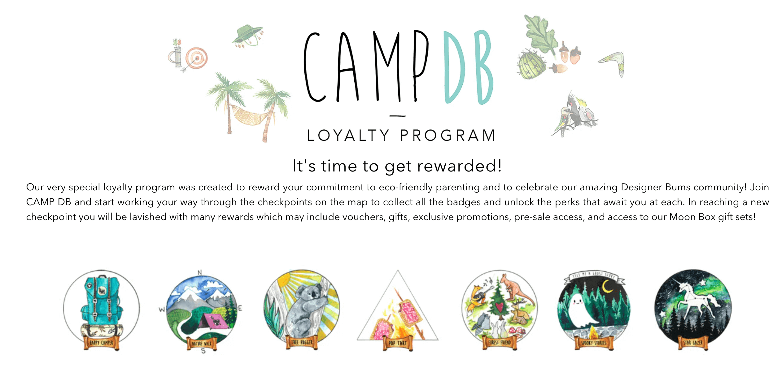 screenshot of camp db loyalty program home page