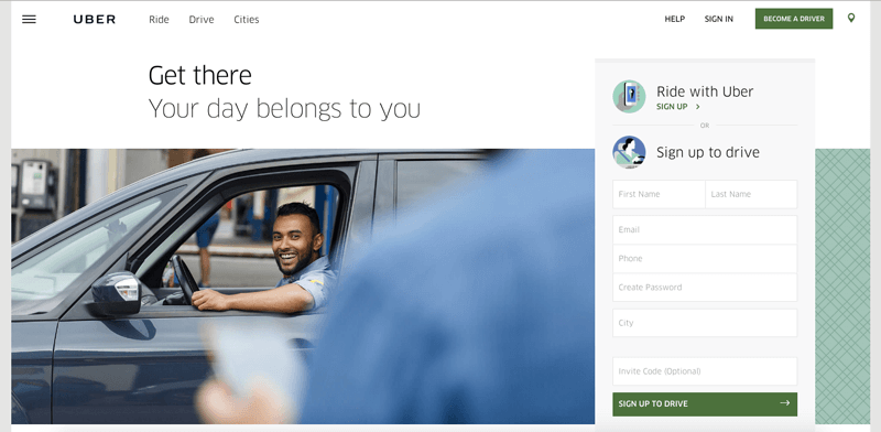 uber's referral program homepage