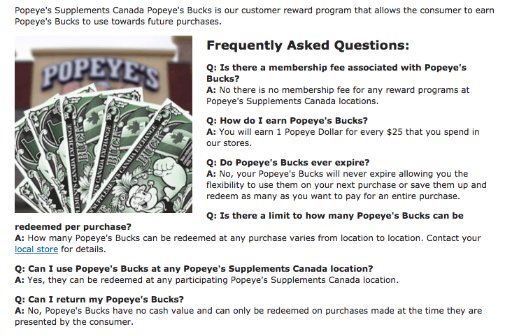 supplements loyalty program example popeye's FAQ