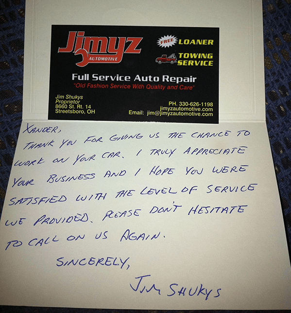 Jimyz Auto thank you note