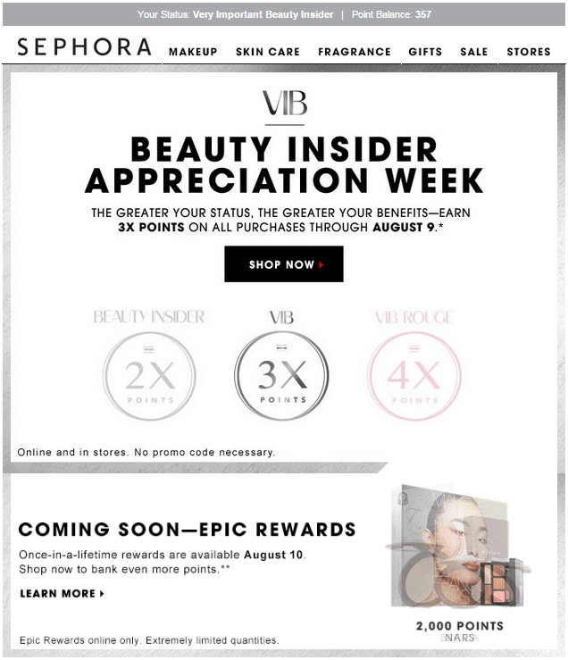 extra points event sephora event email