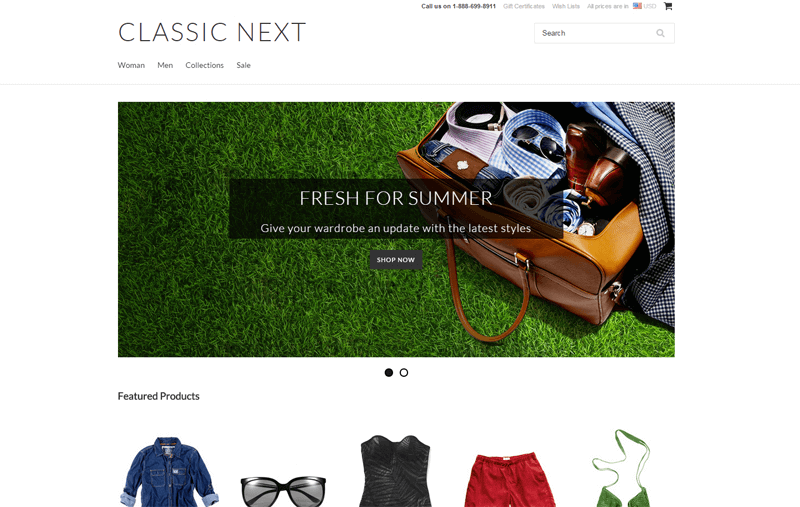 ecommerce homepage classic next