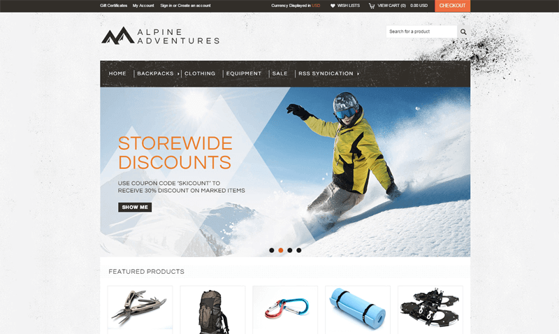 ecommerce homepage outdoor adventures