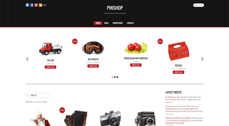 ecommerce homepage pinshop